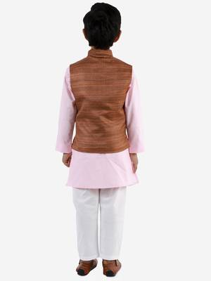  Coffee Brown, Pink And White Jacket, Kurta And Pyjama Set 5