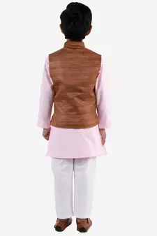  Coffee Brown, Pink And White Jacket, Kurta And Pyjama Set