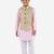 Boys' Beige, Pink And White Jacket, Kurta And Pyjama Set
