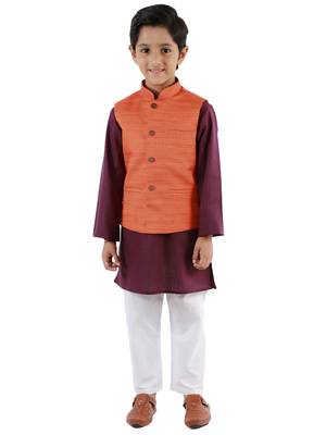  Orange, Purple And White Jacket, Kurta And Pyjama Set 1