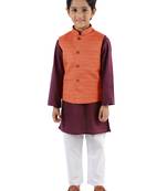  Orange, Purple And White Jacket, Kurta And Pyjama Set