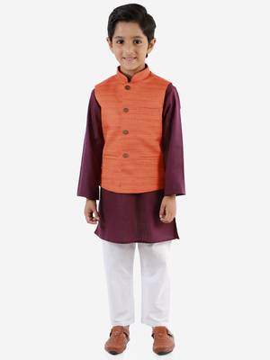  Orange, Purple And White Jacket, Kurta And Pyjama Set 2