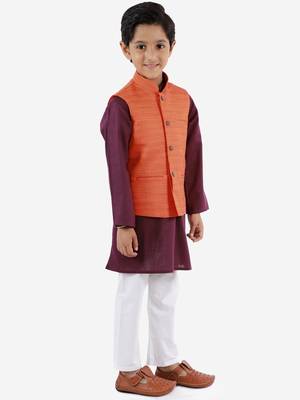  Orange, Purple And White Jacket, Kurta And Pyjama Set 3