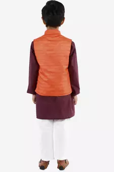  Orange, Purple And White Jacket, Kurta And Pyjama Set