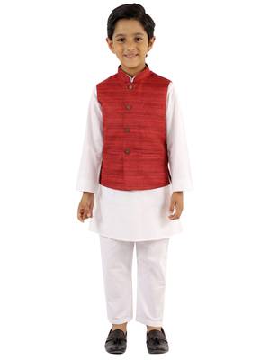 Maroon And White Jacket, Kurta and Pyjama Set 1