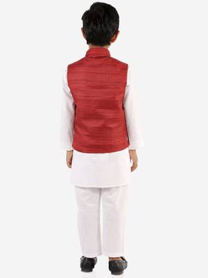 Maroon And White Jacket, Kurta and Pyjama Set 4