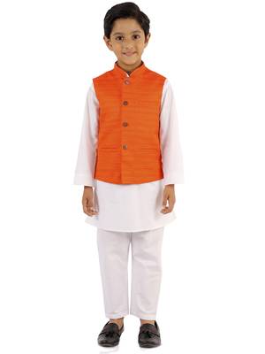 Orange And White Jacket, Kurta and Pyjama Set 1