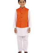 Orange And White Jacket, Kurta and Pyjama Set