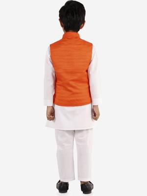 Orange And White Jacket, Kurta and Pyjama Set 4