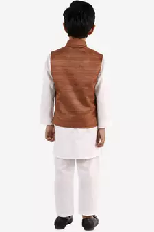  Coffee Brown And White Jacket, Kurta And Pyjama Set