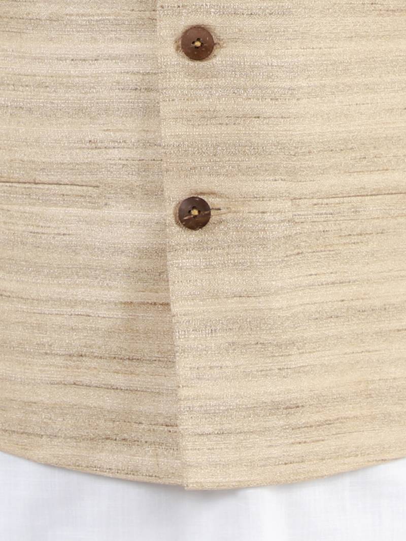 Boys' Beige And White Jacket, Kurta And Pyjama Set