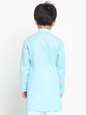Boys' Solid Cotton Aqua Blue Kurta 4