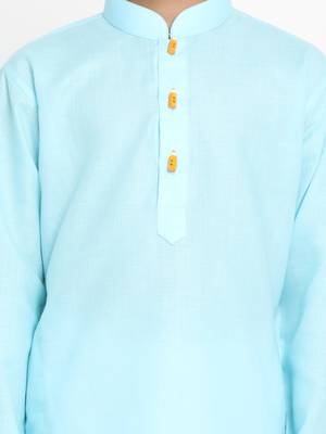 Boys' Solid Cotton Aqua Blue Kurta 5