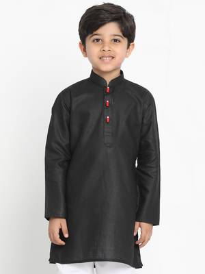  Solid Cotton Black Kurta 2