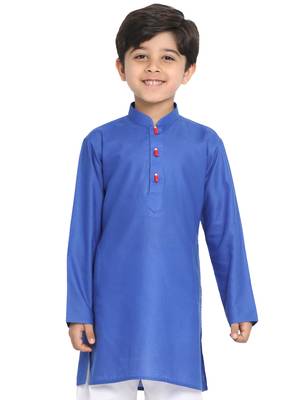 Boys' Solid Cotton Blue Kurta 1