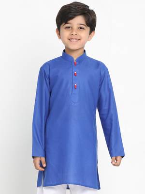 Boys' Solid Cotton Blue Kurta 2