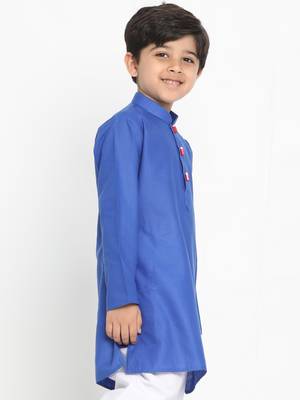Boys' Solid Cotton Blue Kurta 3