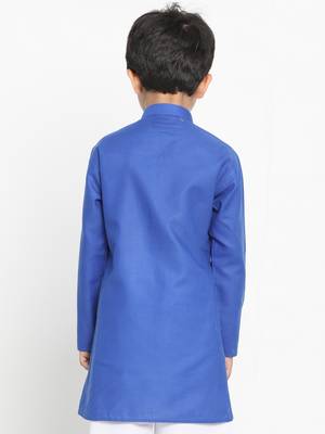 Boys' Solid Cotton Blue Kurta 4