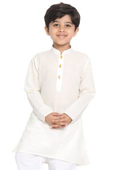 Boys' Solid Cotton Cream Kurta
