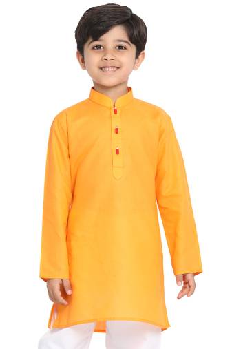 Orange plain blended cotton boys-kurta