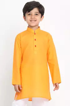 Orange plain blended cotton -kurta