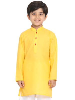 Yellow Plain Blended Cotton Boys-Kurta 1