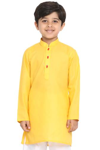 Yellow Plain Blended Cotton Boys-Kurta