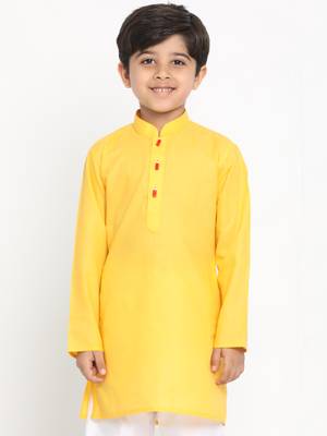 Yellow Plain Blended Cotton Boys-Kurta 2
