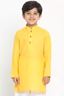 Yellow Plain Blended Cotton Boys-Kurta