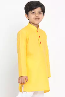 Yellow Plain Blended Cotton Boys-Kurta