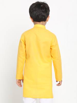 Yellow Plain Blended Cotton Boys-Kurta 4