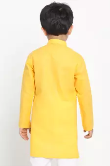 Yellow Plain Blended Cotton Boys-Kurta