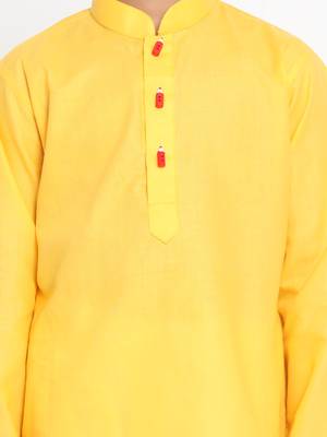 Yellow Plain Blended Cotton Boys-Kurta 5