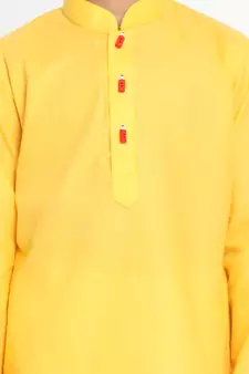 Yellow Plain Blended Cotton Boys-Kurta