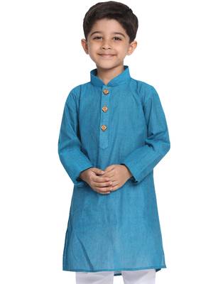 Boys Handloom Aqua Blue Kurta 1