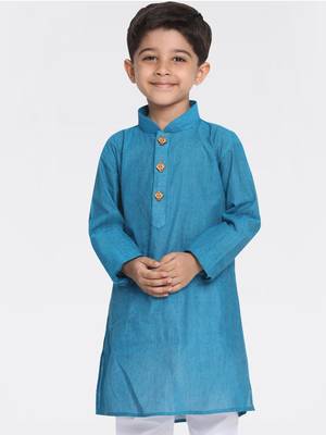 Boys Handloom Aqua Blue Kurta 2