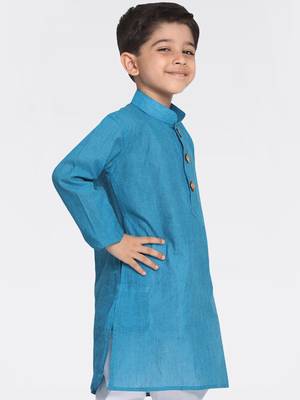 Boys Handloom Aqua Blue Kurta 3