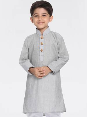 Boys Handloom Grey Kurta 2