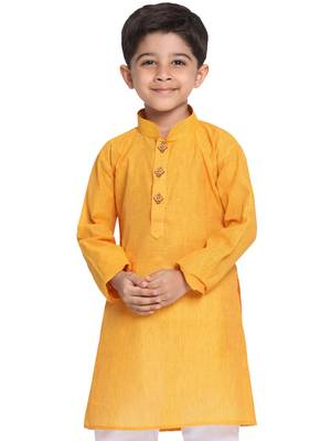 Boys Handloom Mustard Kurta 1