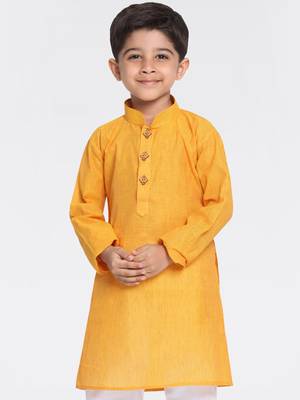 Boys Handloom Mustard Kurta 2