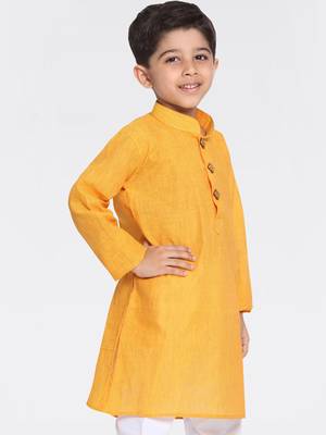 Boys Handloom Mustard Kurta 3