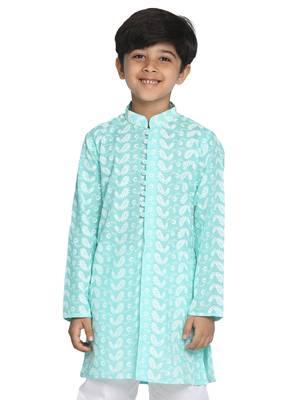 Boys' Chikankari Green Kurta 1
