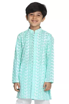 Boys' Chikankari Green Kurta