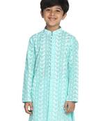 Boys' Chikankari Green Kurta