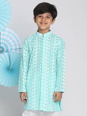 Boys' Chikankari Green Kurta 2