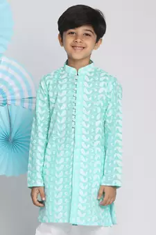 Boys' Chikankari Green Kurta