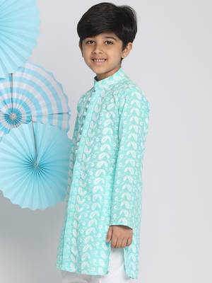 Boys' Chikankari Green Kurta 3