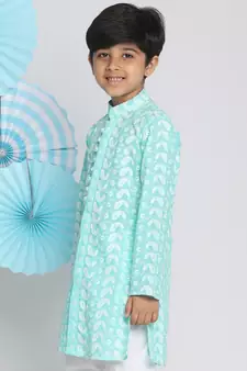 Boys' Chikankari Green Kurta