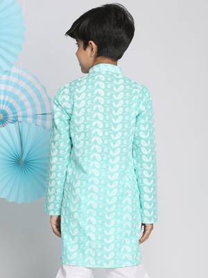 Boys' Chikankari Green Kurta 4