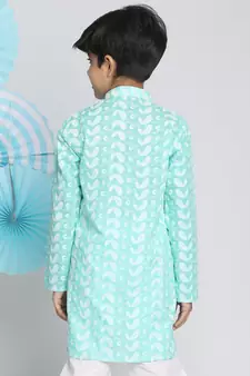 Boys' Chikankari Green Kurta